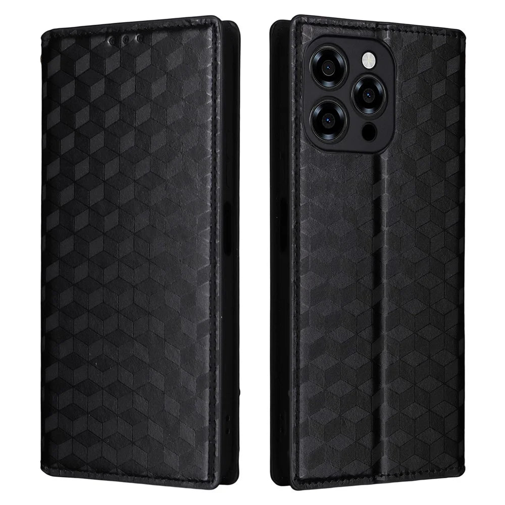 For Doogee Note 58 Pro  /  Note 58 Case Wallet Rhombus Imprinted Leather Phone Cover - Black - 1