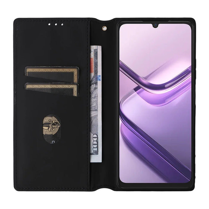 For Doogee Note 58 Pro  /  Note 58 Case Wallet Rhombus Imprinted Leather Phone Cover - Black - 2