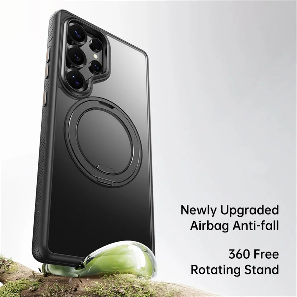 For Samsung Galaxy S25 Ultra Magnetic Case Rotating Gear Pivot Kickstand PC + TPU Phone Back Cover - Matte Black - 2