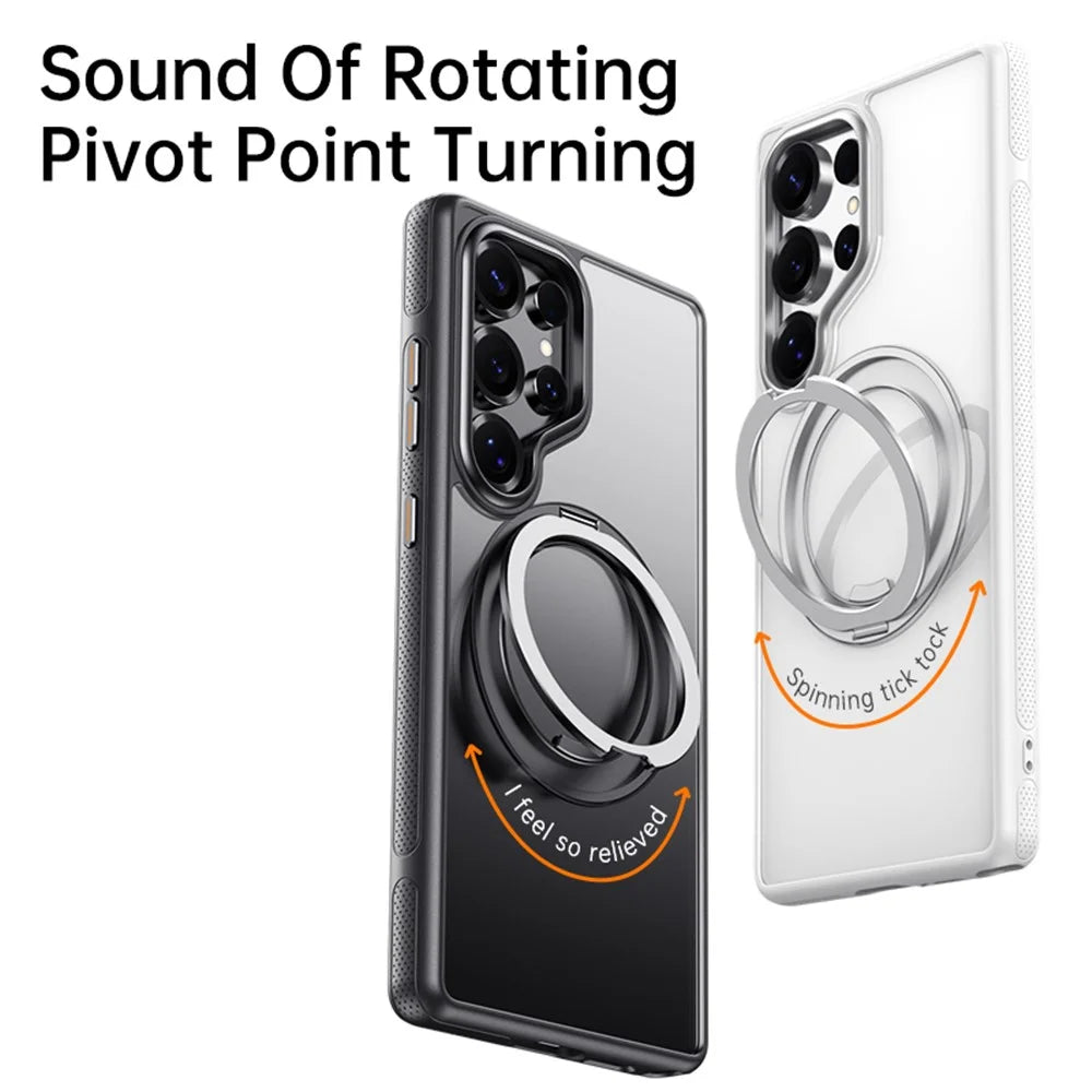For Samsung Galaxy S25 Ultra Magnetic Case Rotating Gear Pivot Kickstand PC + TPU Phone Back Cover - Matte Black - 3
