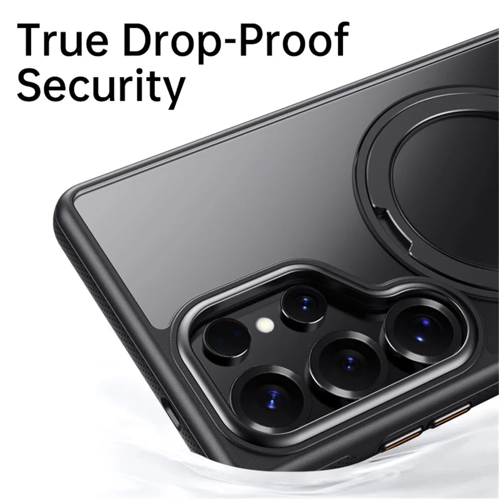 For Samsung Galaxy S25 Ultra Magnetic Case Rotating Gear Pivot Kickstand PC + TPU Phone Back Cover - Matte Black - 6