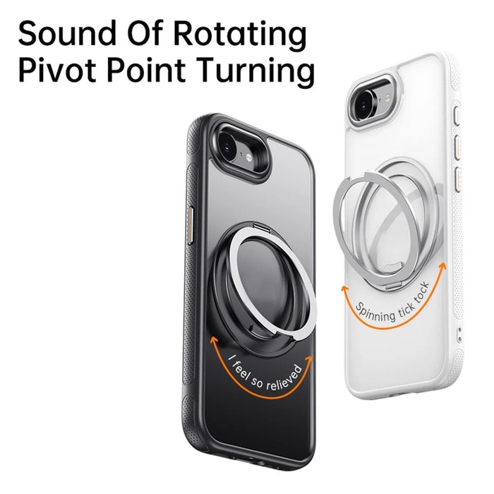 For iPhone 17e / 16e Magnetic Case Rotating Gear Pivot Kickstand PC + TPU Phone Back Cover - Matte Black - 3