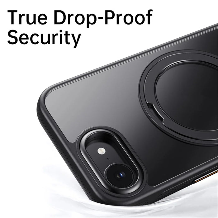 For iPhone 17e / 16e Magnetic Case Rotating Gear Pivot Kickstand PC + TPU Phone Back Cover - Matte Black - 6