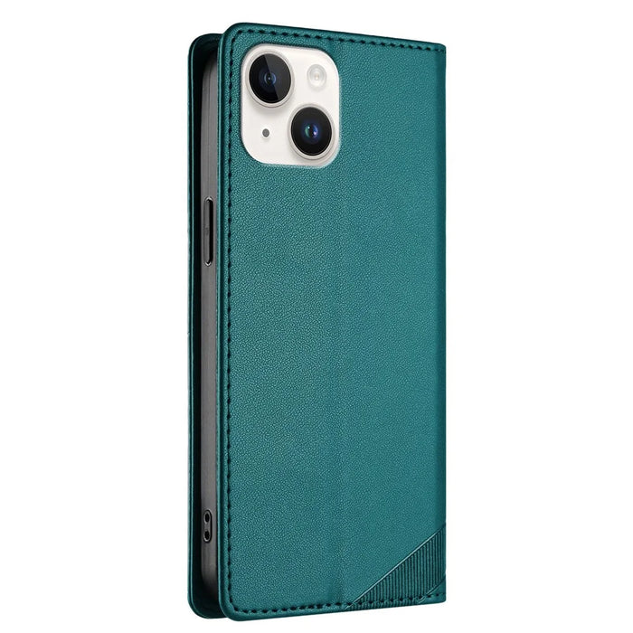For iPhone 13 6.1 inch Phone Cases Punk Style Imprinted Wallet Stand Leather Cover - Dark Green - 3