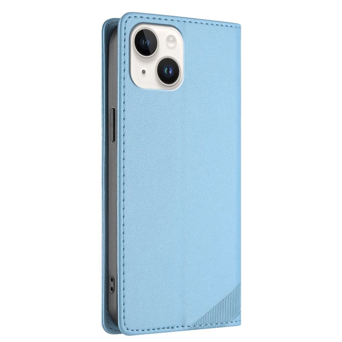 For iPhone 14 Phone Cases Punk Style Imprinted Wallet Stand Leather Cover - Baby Blue - 3