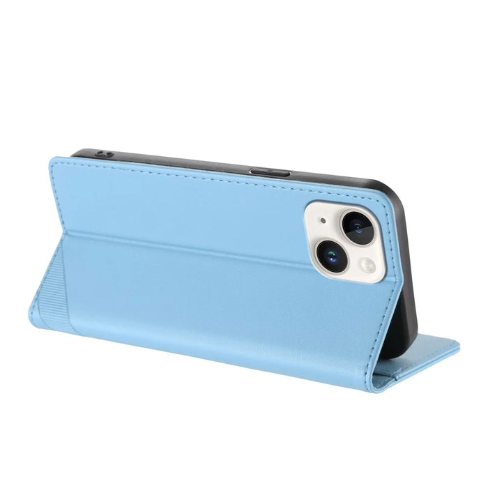 For iPhone 14 Phone Cases Punk Style Imprinted Wallet Stand Leather Cover - Baby Blue - 4