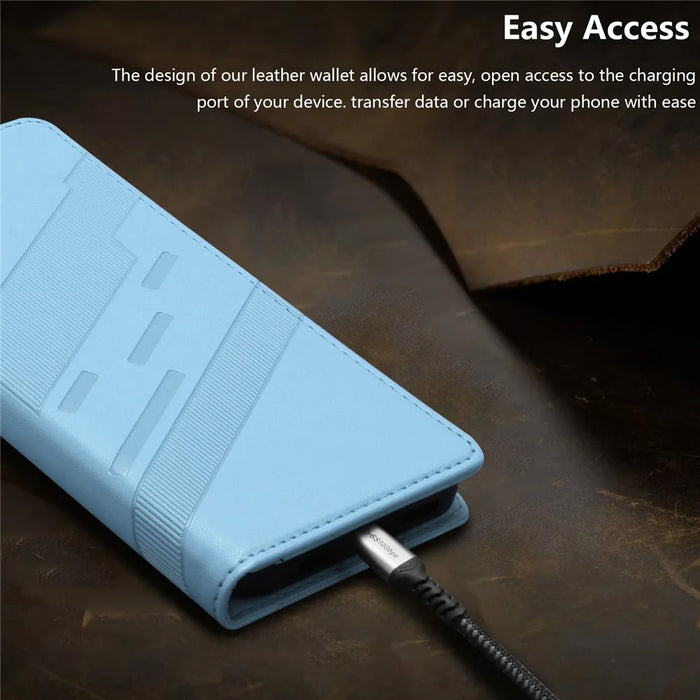 For iPhone 14 Phone Cases Punk Style Imprinted Wallet Stand Leather Cover - Baby Blue - 5