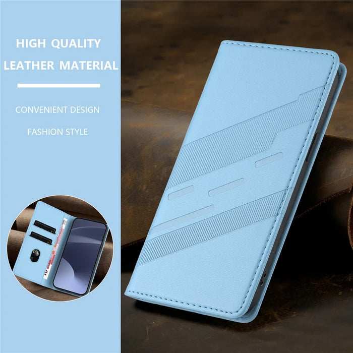 For iPhone 14 Phone Cases Punk Style Imprinted Wallet Stand Leather Cover - Baby Blue - 7
