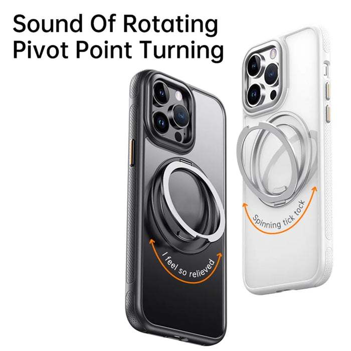 For iPhone 13 Pro Max Magnetic Case Rotating Gear Pivot Kickstand PC + TPU Phone Back Cover - Matte Black - 3