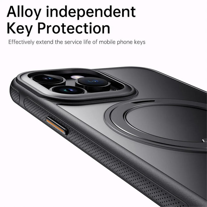 For iPhone 13 Pro Max Magnetic Case Rotating Gear Pivot Kickstand PC + TPU Phone Back Cover - Matte Black - 5