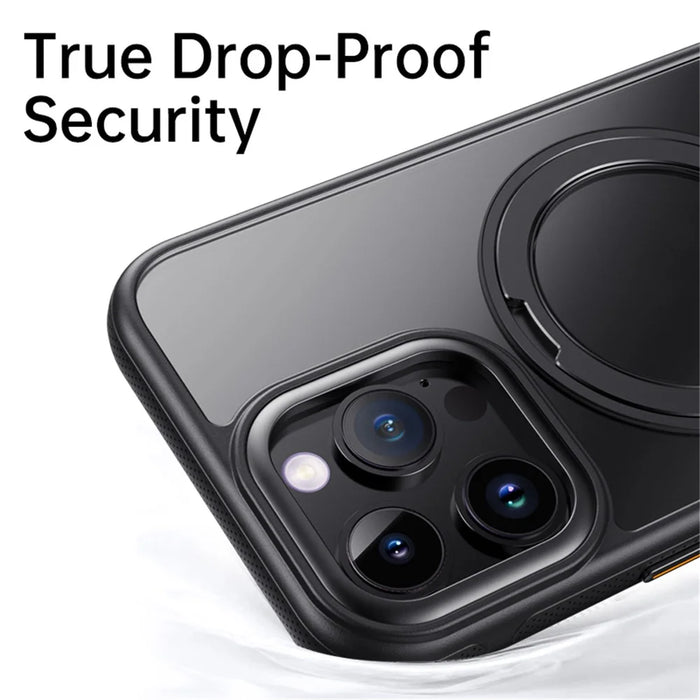 For iPhone 13 Pro Max Magnetic Case Rotating Gear Pivot Kickstand PC + TPU Phone Back Cover - Matte Black - 6