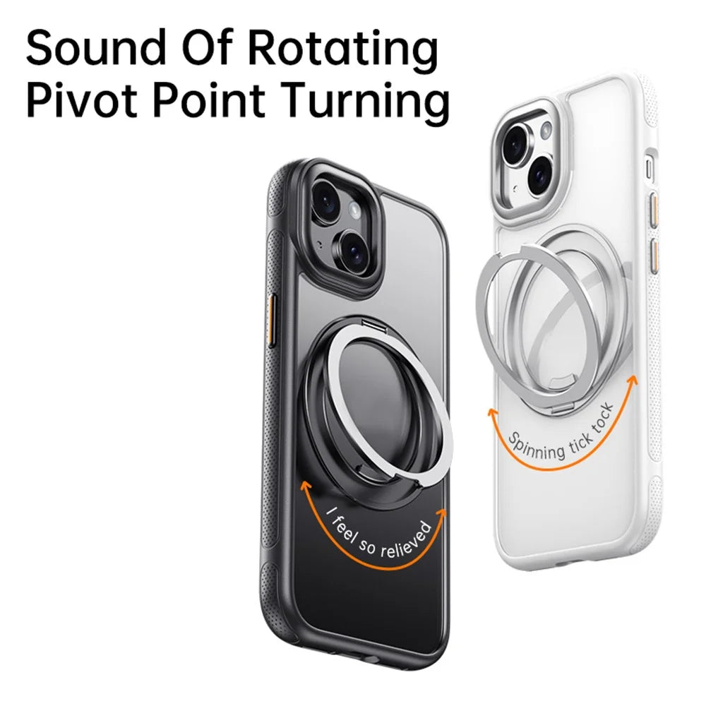 For iPhone 15 Magnetic Case Rotating Gear Pivot Kickstand PC + TPU Phone Back Cover - Matte White - 3