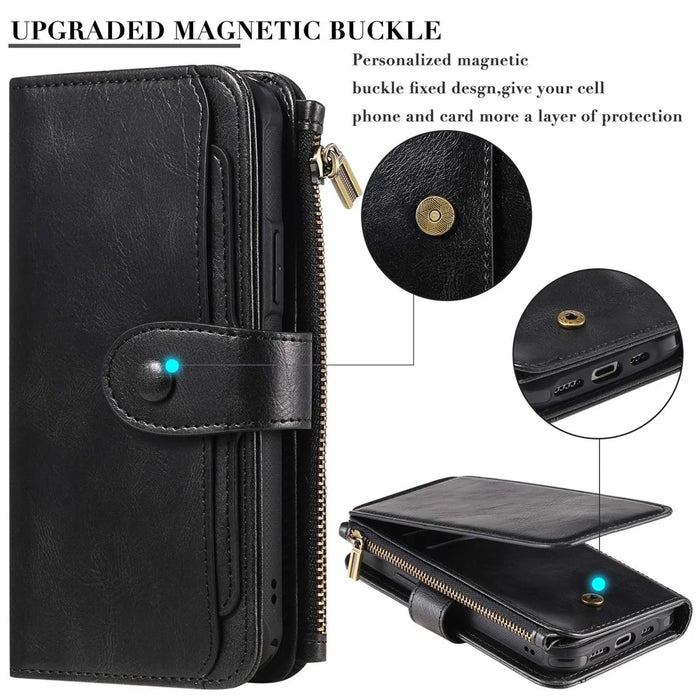 For iPhone 14 Pro Max Magnetic Case Detachable PU Leather Zipper Wallet Cover - Black - 7