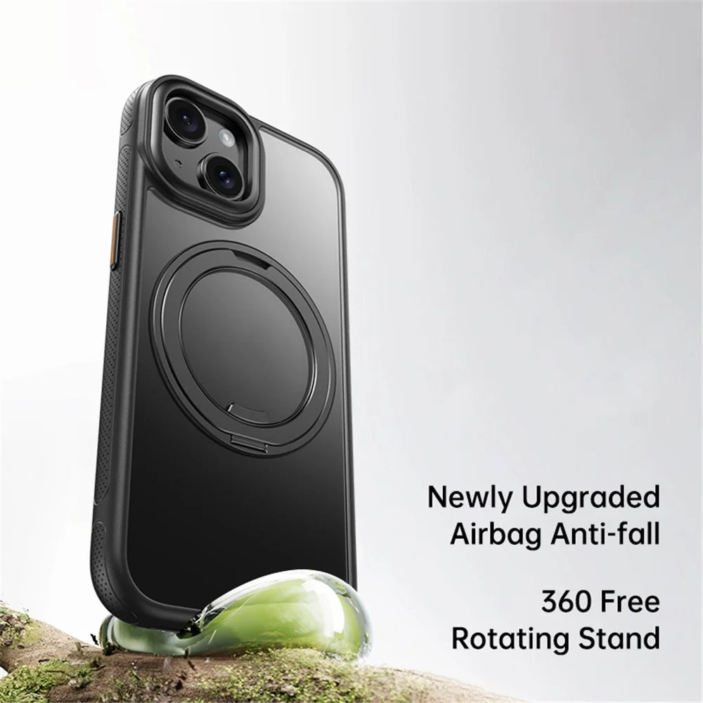 For iPhone 14  /  13 Magnetic Case Rotating Gear Pivot Kickstand PC + TPU Phone Back Cover - Matte Black - 2