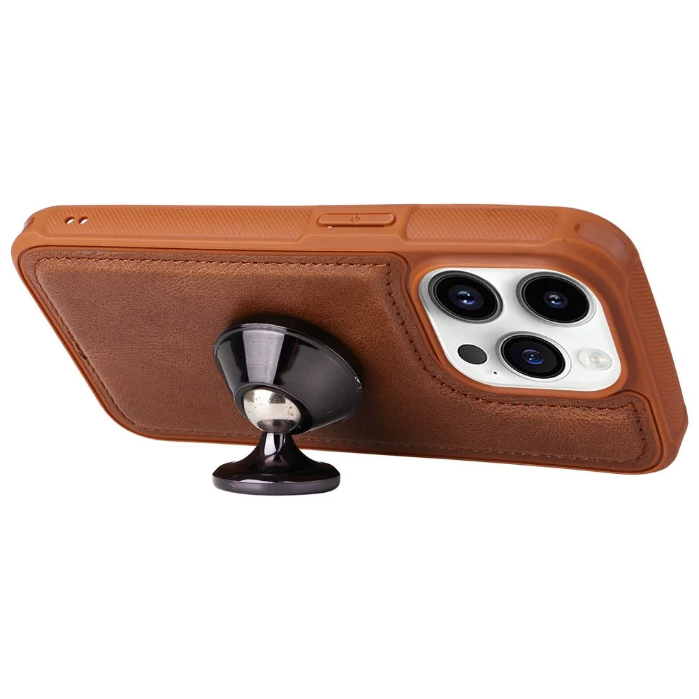 For iPhone 14 Pro Magnetic Case Detachable PU Leather Zipper Wallet Cover - Brown - 5