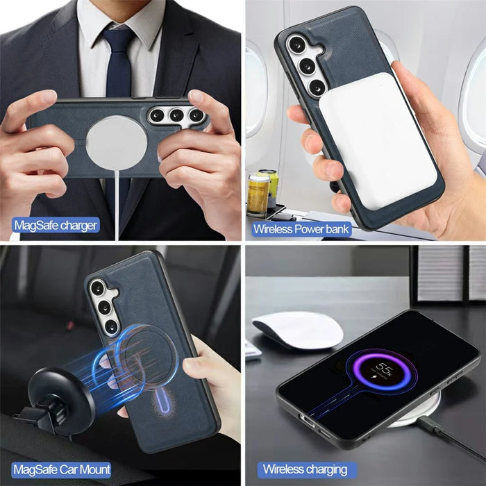For Samsung Galaxy S24 Magnetic Case PC + PU Phone Back Cover with Detachable Card Holder - Black - 3