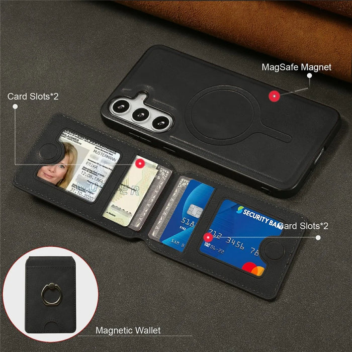 For Samsung Galaxy S24 Magnetic Case PC + PU Phone Back Cover with Detachable Card Holder - Black - 4