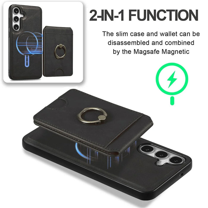 For Samsung Galaxy S24+ Magnetic Case PC + PU Phone Back Cover with Detachable Card Holder - Black - 2