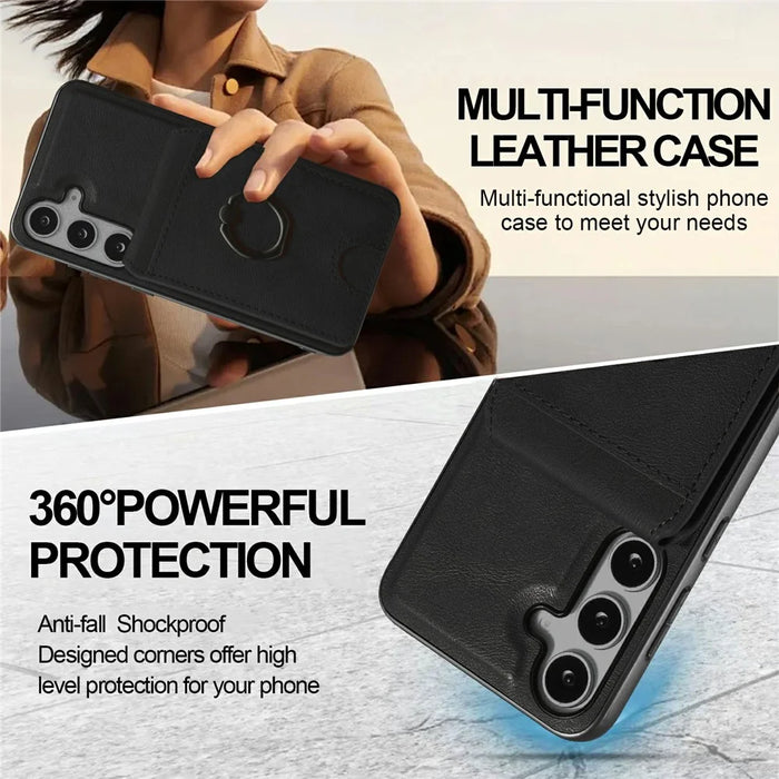 For Samsung Galaxy S24+ Magnetic Case PC + PU Phone Back Cover with Detachable Card Holder - Black - 5