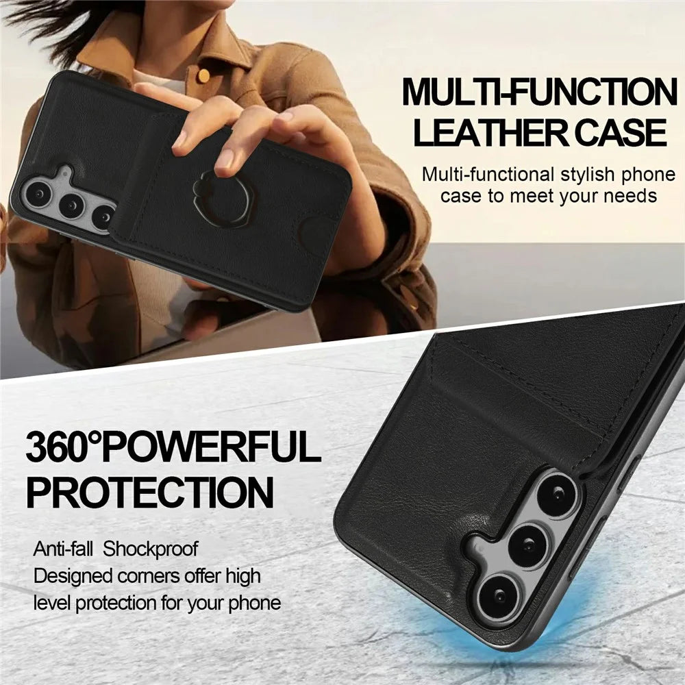 For Samsung Galaxy S25+ Magnetic Case PC + PU Phone Back Cover with Detachable Card Holder - Black - 5