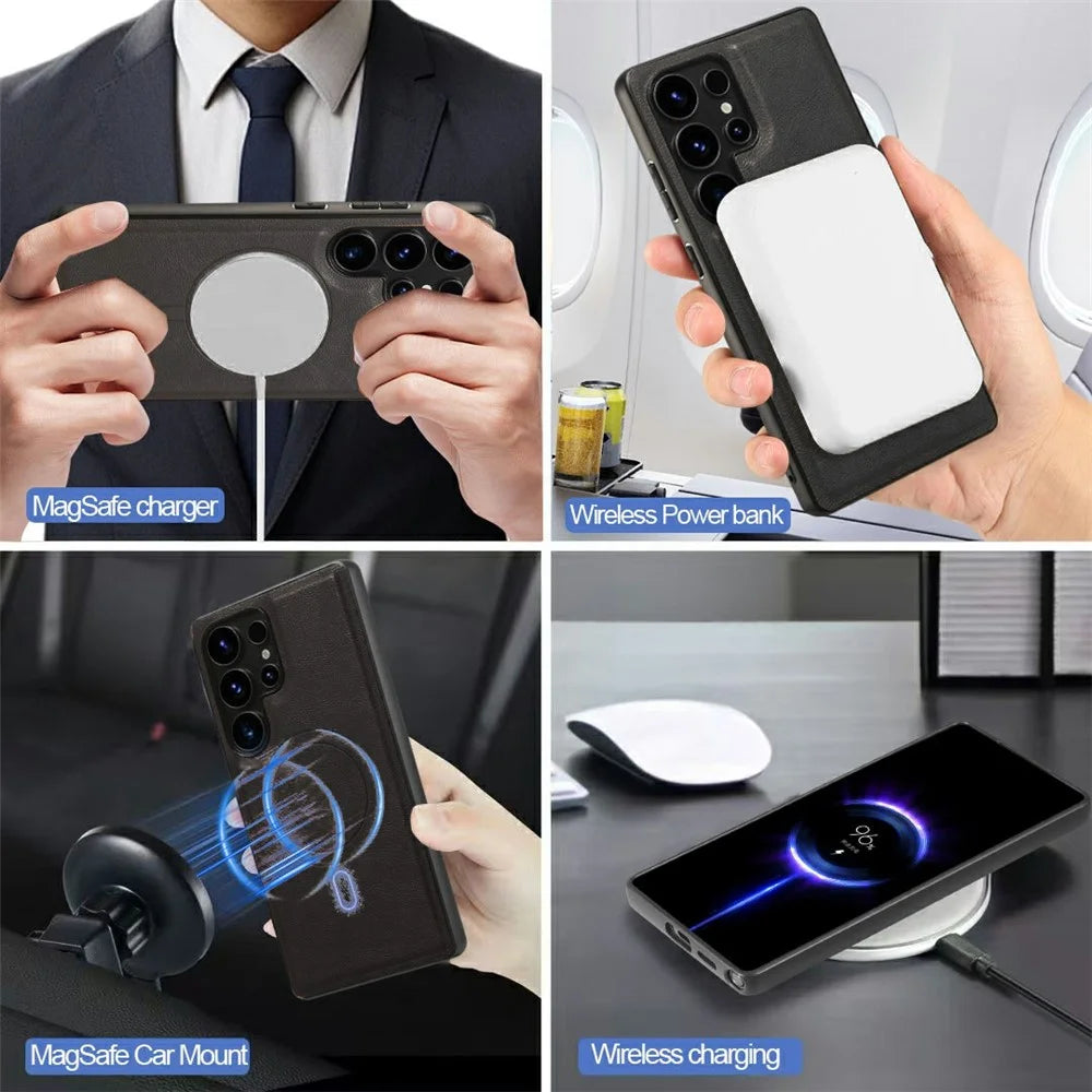 For Samsung Galaxy S25 Ultra Magnetic Case PC + PU Phone Back Cover with Detachable Card Holder - Black - 4