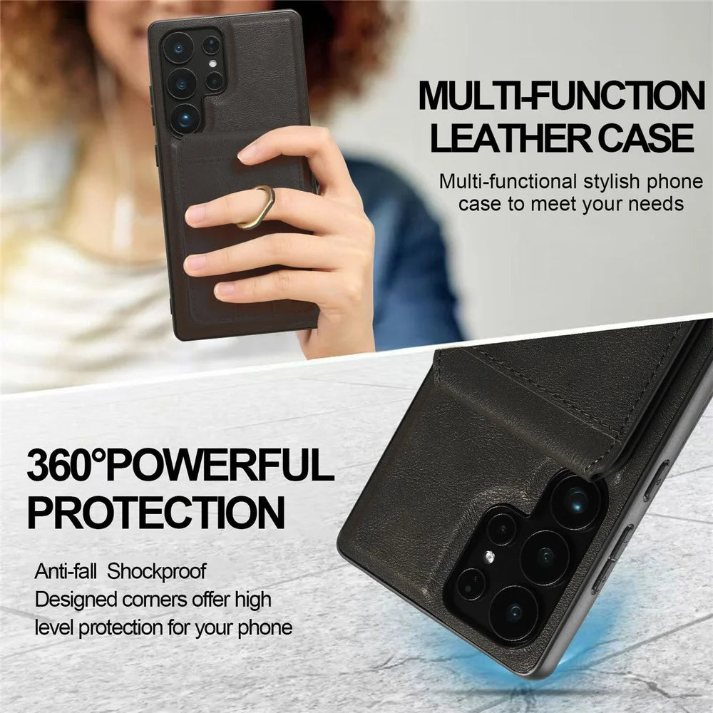 For Samsung Galaxy S24 Ultra Magnetic Case PC + PU Phone Back Cover with Detachable Card Holder - Black - 6