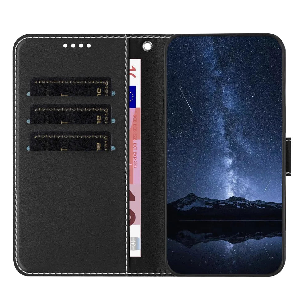 For OnePlus 11 5G Phone Cases Wallet Stand Color Splicing Leather Cover with Magnetic Clasp - Black - 6