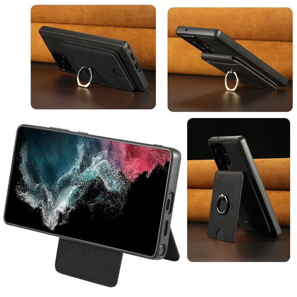 For Samsung Galaxy S23 Ultra Magnetic Case PC + PU Phone Back Cover with Detachable Card Holder - Black - 2