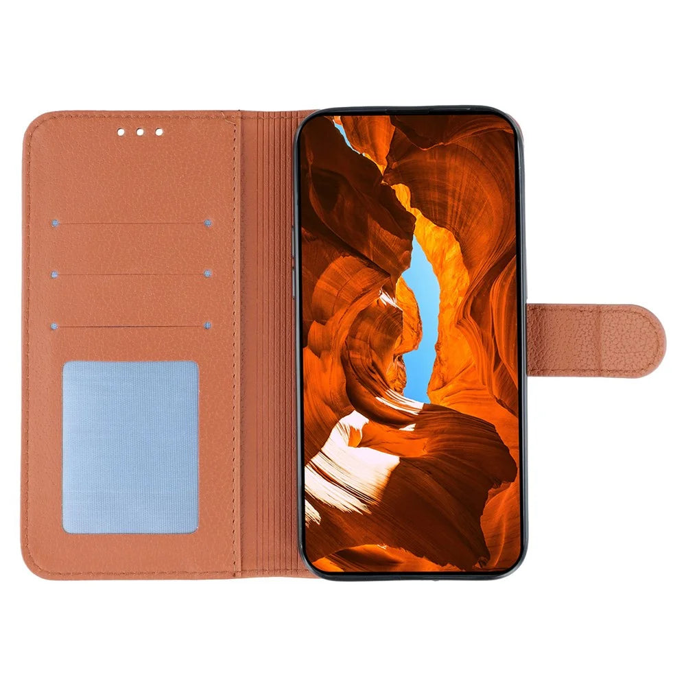 For Samsung Galaxy A05s 4G Case Feather Imprint PU Leather Wallet Phone Cover - Brown - 2