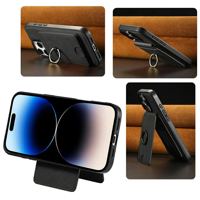 For iPhone 16 Pro Max Magnetic Case PC + PU Phone Back Cover with Detachable Card Holder - Black - 2