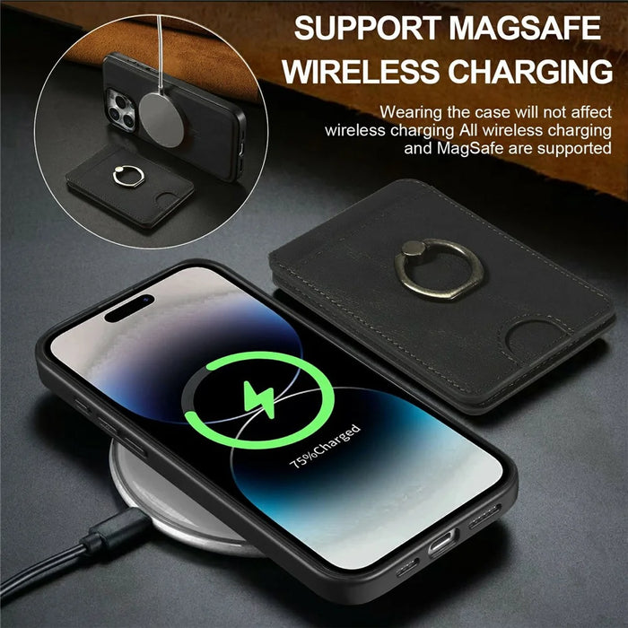 For iPhone 16 Pro Max Magnetic Case PC + PU Phone Back Cover with Detachable Card Holder - Black - 7
