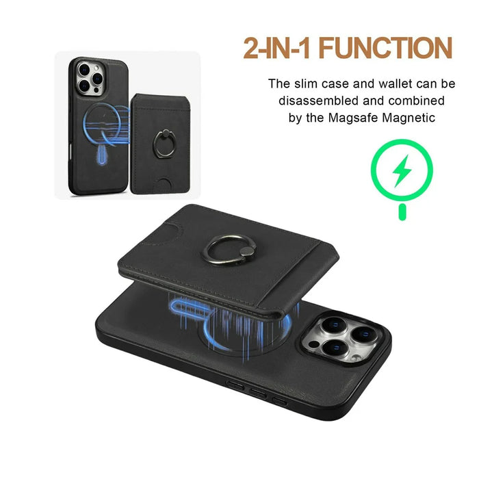 For iPhone 16 Pro Magnetic Case PC + PU Phone Back Cover with Detachable Card Holder - Black - 3
