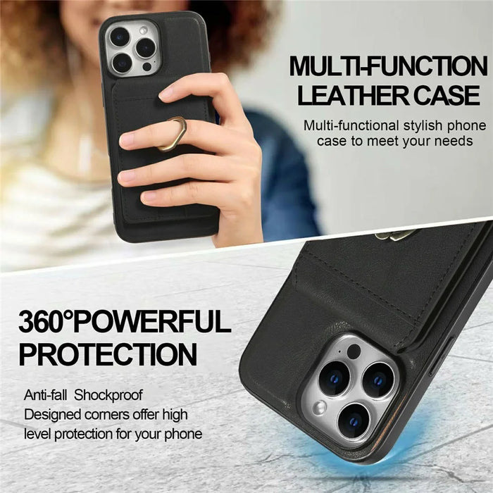 For iPhone 16 Pro Magnetic Case PC + PU Phone Back Cover with Detachable Card Holder - Black - 6