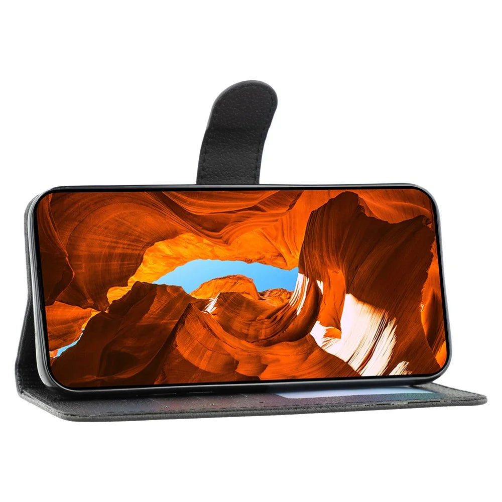 Phone Case For Samsung Galaxy A18 5G / A18 4G / A17 5G / A17 4G / A26 5G / A16 5G / A16 4G Feather Imprint PU Leather Wallet Cover - Black - 3