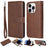 For iPhone 14 Pro Case 2 in 1 Detachable Magnetic Leather Wallet Mobile Cover with Strap - Brown - 1
