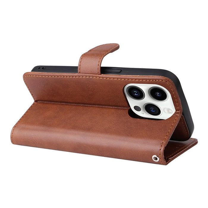For iPhone 14 Pro Case 2 in 1 Detachable Magnetic Leather Wallet Mobile Cover with Strap - Brown - 4