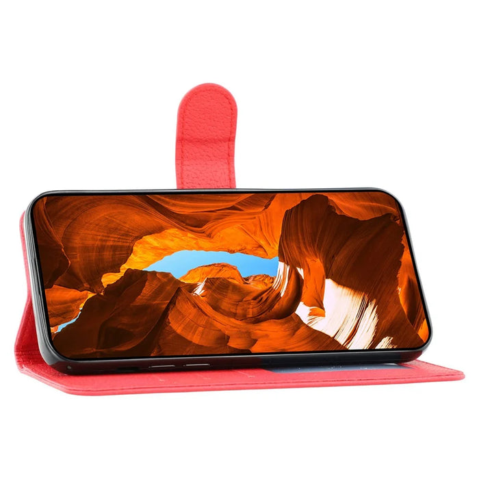 For Samsung Galaxy A35 5G Case Feather Imprint PU Leather Wallet Phone Cover - Red - 3