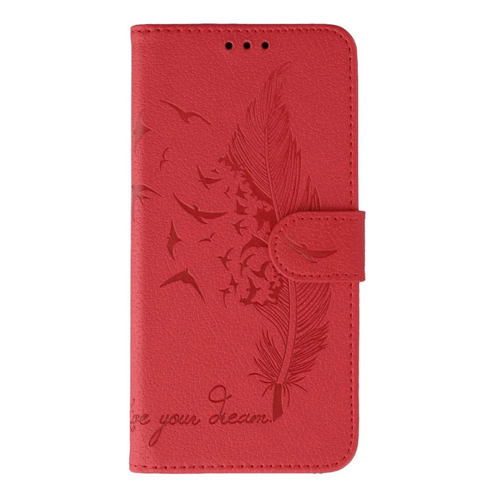 For Samsung Galaxy A35 5G Case Feather Imprint PU Leather Wallet Phone Cover - Red - 4