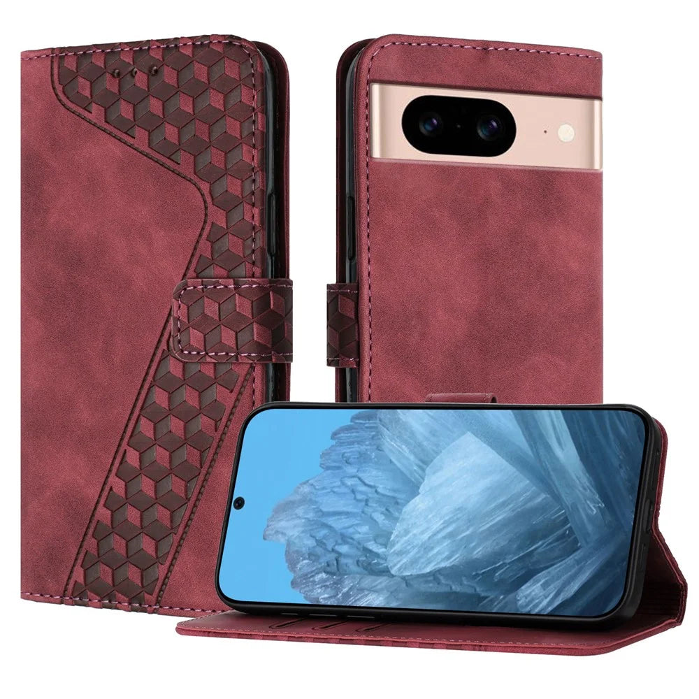 For Google Pixel 8a Leather Case 7-Shaped Pattern Wallet Stand Shockproof Phone Cover - Brown - 1