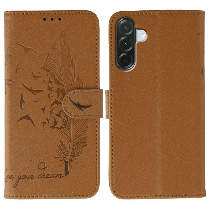 For Samsung Galaxy A36 5G Case Feather Imprint PU Leather Wallet Phone Cover - Brown - 1
