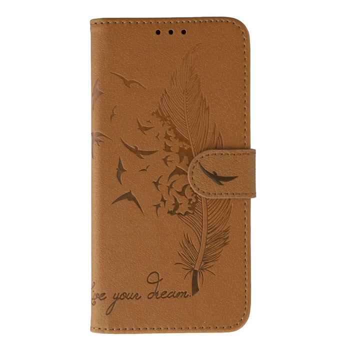 For Samsung Galaxy A36 5G Case Feather Imprint PU Leather Wallet Phone Cover - Brown - 4