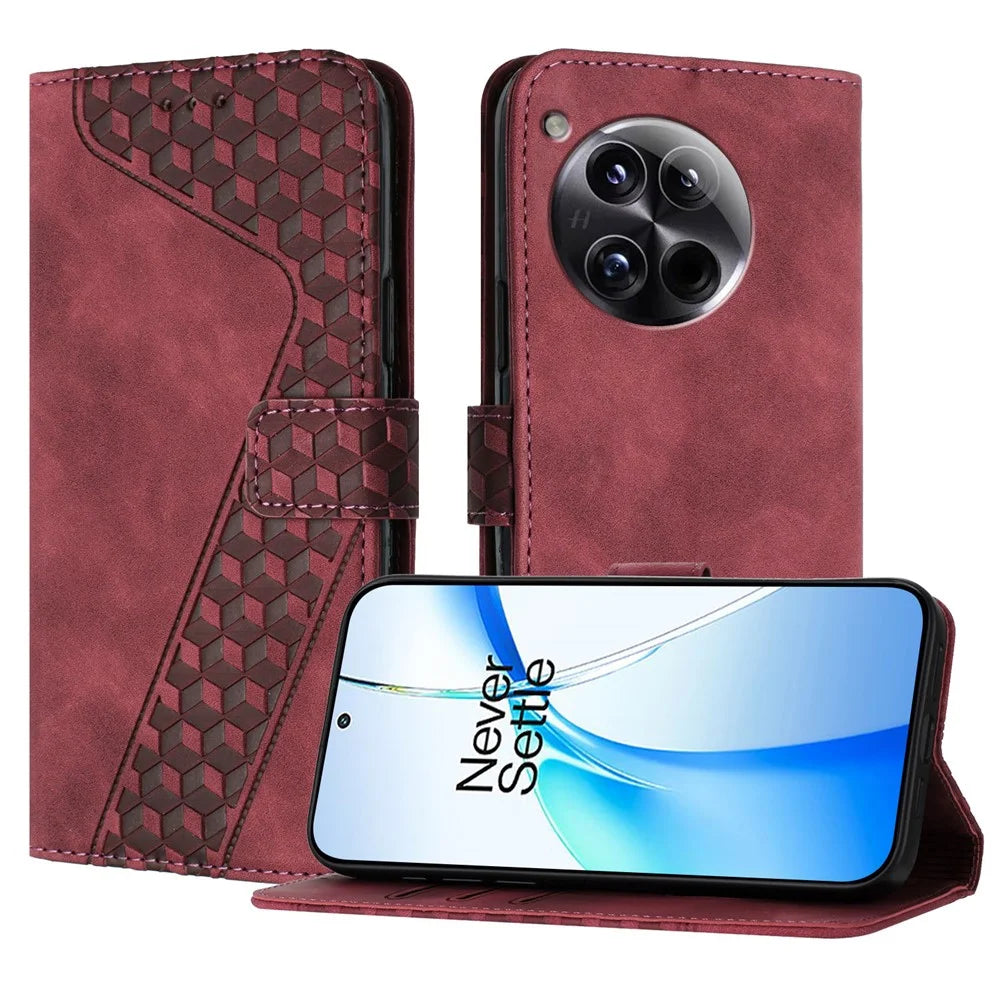 For OnePlus 12 5G Leather Case 7-Shaped Pattern Wallet Stand Shockproof Phone Cover - Brown - 1