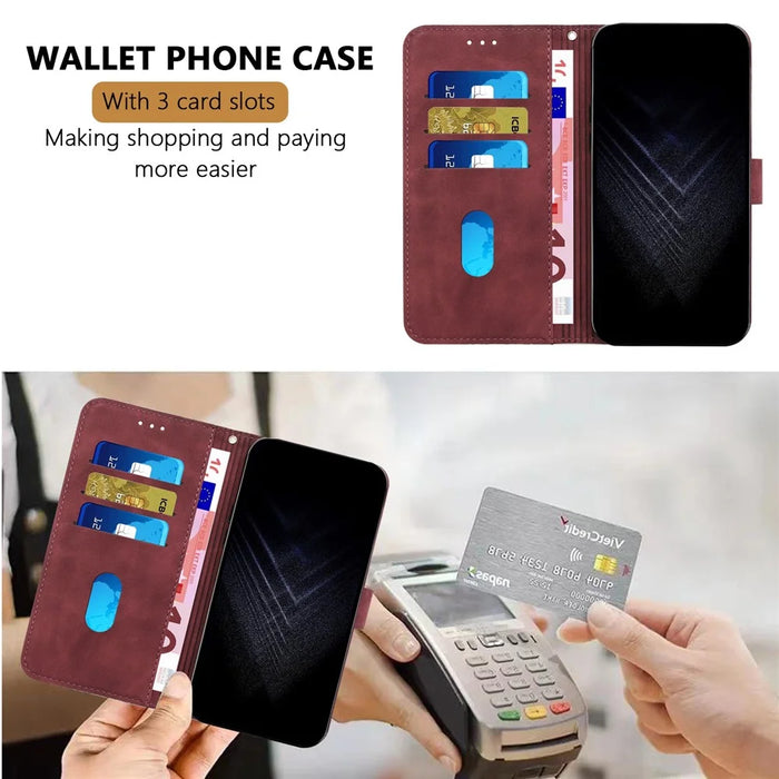 For OnePlus 12 5G Leather Case 7-Shaped Pattern Wallet Stand Shockproof Phone Cover - Brown - 5