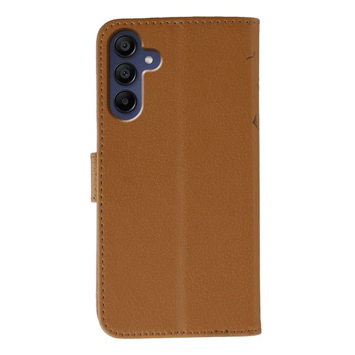 For Samsung Galaxy A55 5G Case Feather Imprint PU Leather Wallet Phone Cover - Brown - 5