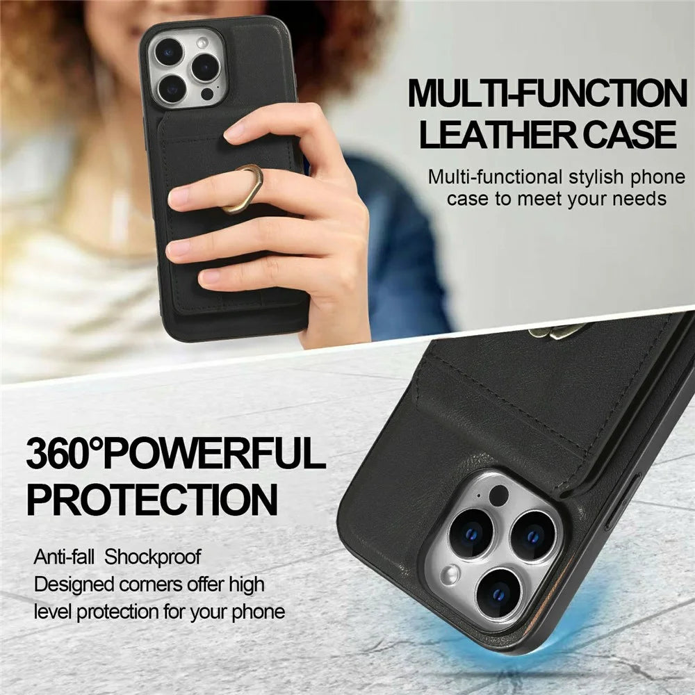 For iPhone 13 Pro Magnetic Case PC + PU Phone Back Cover with Detachable Card Holder - Black - 6