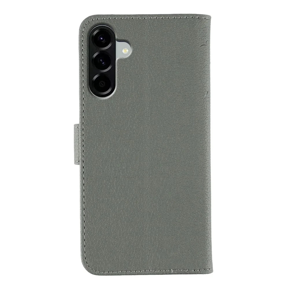 For Samsung Galaxy A56 5G / M56 5G Case Feather Imprint PU Leather Wallet Phone Cover - Grey - 5