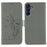 For Samsung Galaxy S25+ / S24+ Case Feather Imprint PU Leather Wallet Phone Cover - Grey - 1