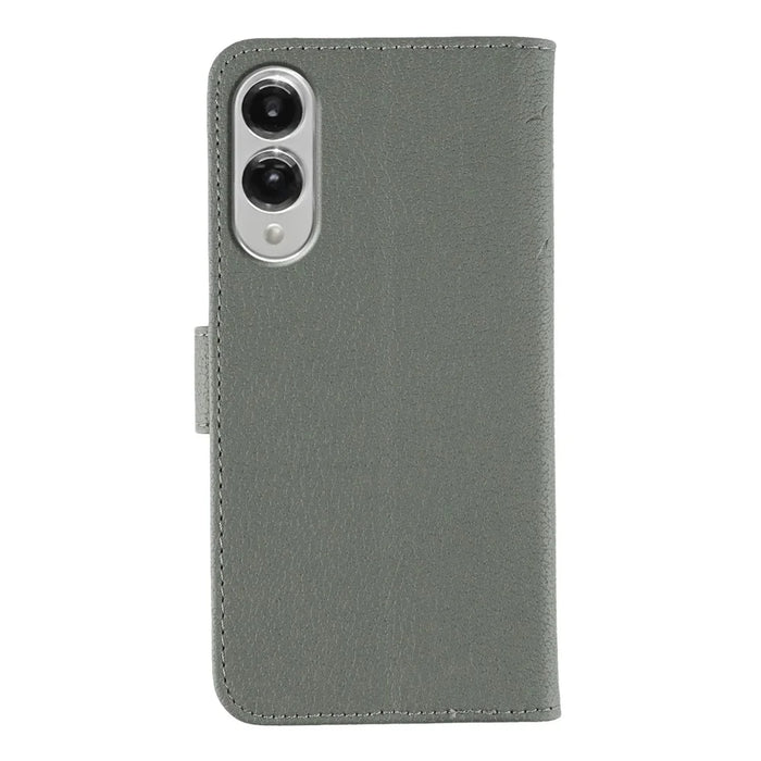 For Samsung Galaxy S25 Edge Case Feather Imprint PU Leather Wallet Phone Cover - Grey - 5