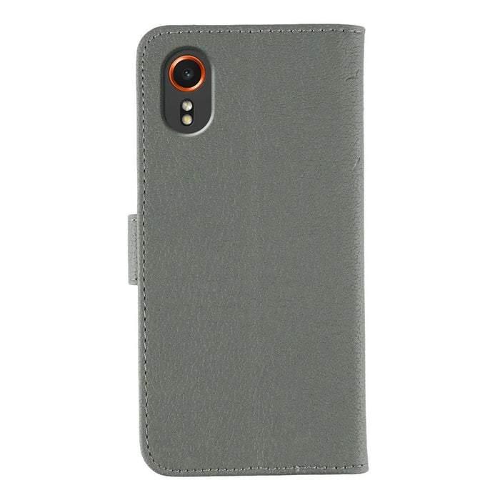 For Samsung Galaxy Xcover7 Case Feather Imprint PU Leather Wallet Phone Cover - Grey - 5