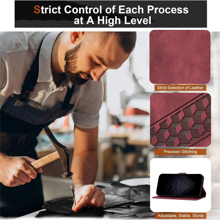 For iPhone 15 Pro Leather Case 7-Shaped Pattern Wallet Stand Shockproof Phone Cover - Brown - 6